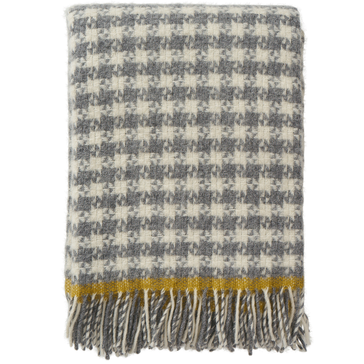 Dogtooth Grey/Yellow Brushed Lambswool Throw