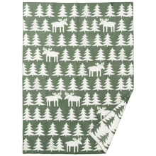 Load image into Gallery viewer, Moose Walk Green &amp; White Lambswool Blanket
