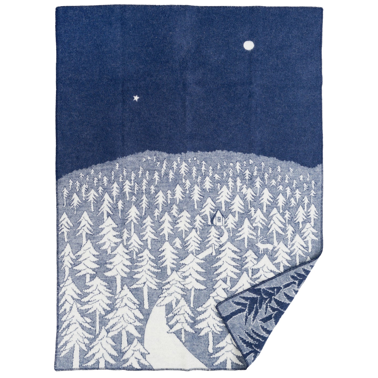 House in the Forest Navy Blue Lambswool Blanket