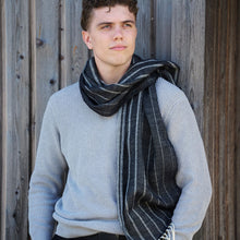 Load image into Gallery viewer, Irregular Stripe Black Superfine Merino Wool Scarf
