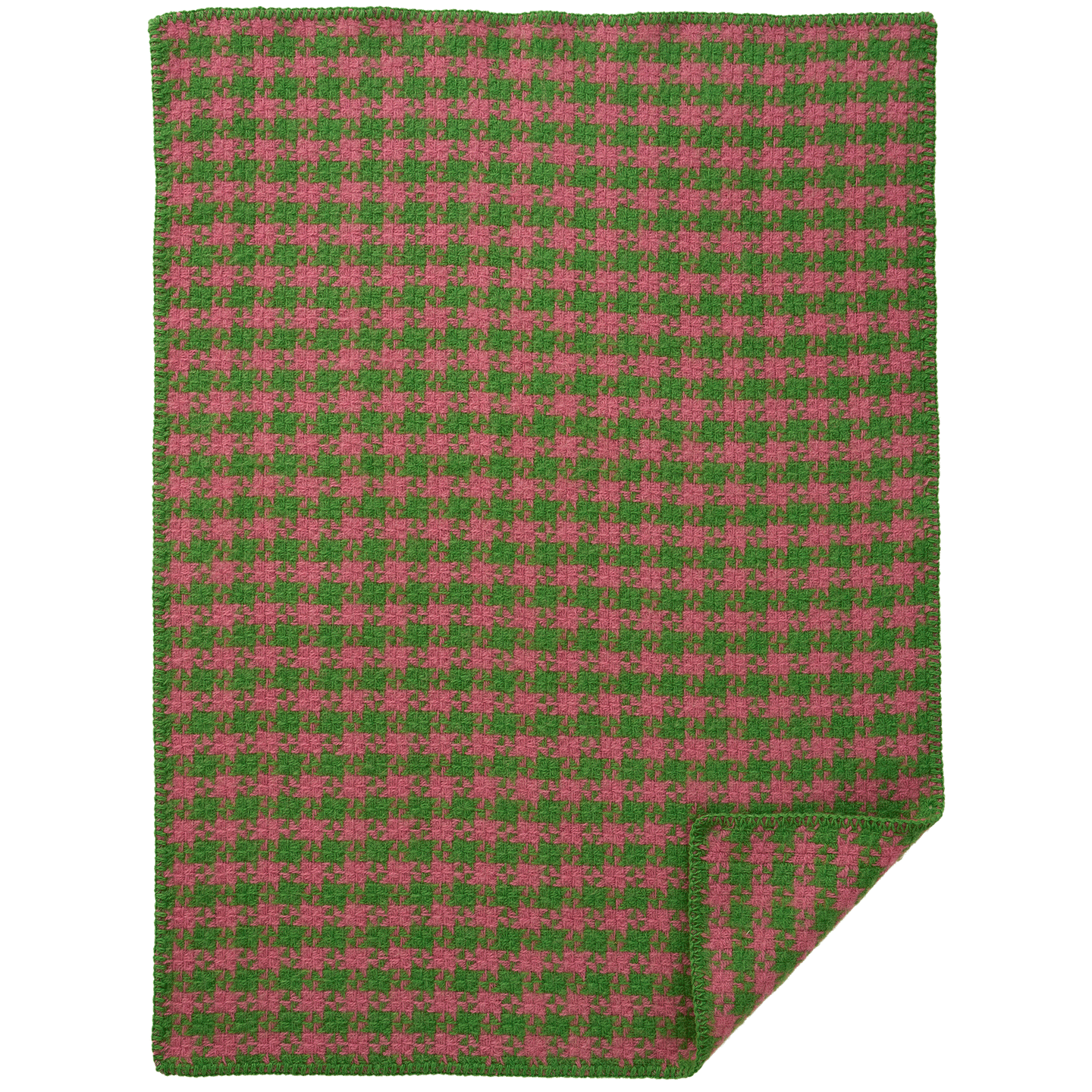Dogtooth Green Pink Lambswool Throw 65x90cm
