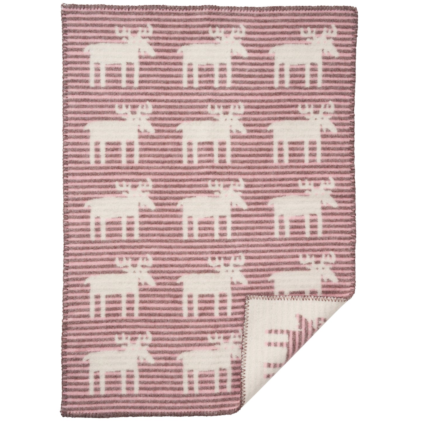 Moose Stripe Baby Pink Eco Lambswool Blanket 65x90cm
