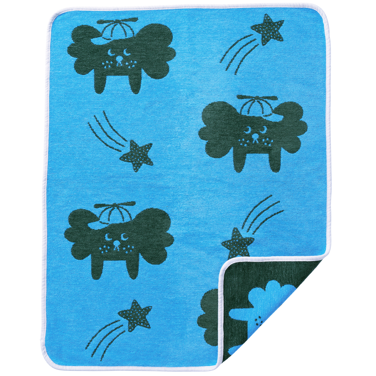 Flying Dog Blue/Green Organic Cotton Chenille Blanket 70x90cm