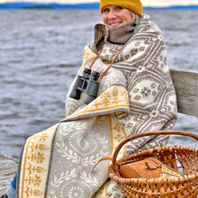 Load image into Gallery viewer, Brunkulla Brown Ochre Lambswool Jacquard Blanket
