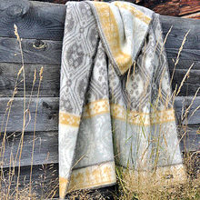 Load image into Gallery viewer, Brunkulla Brown Ochre Lambswool Jacquard Blanket
