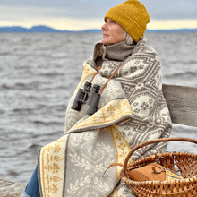 Load image into Gallery viewer, Brunkulla Brown Ochre Lambswool Jacquard Blanket
