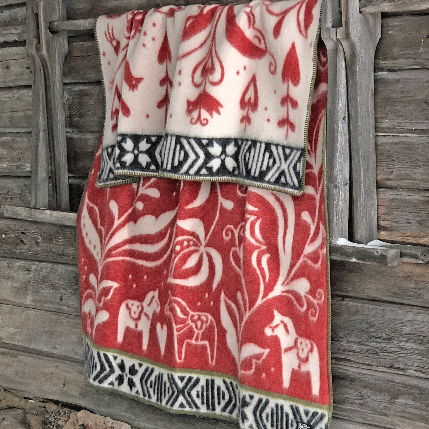 Dalarna Red Lambswool Jacquard Blanket