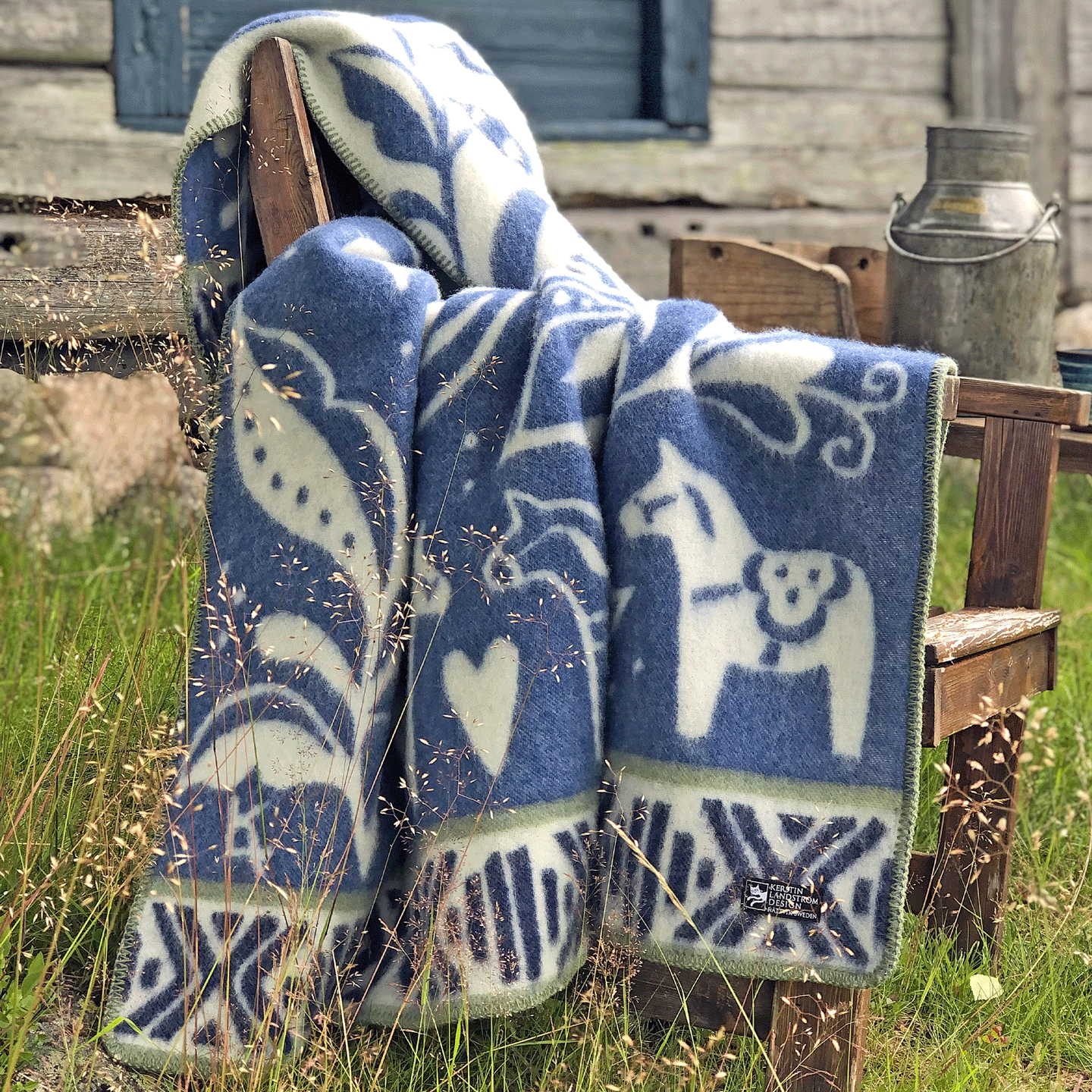 Dalarna Blue Lambswool Jacquard Blanket