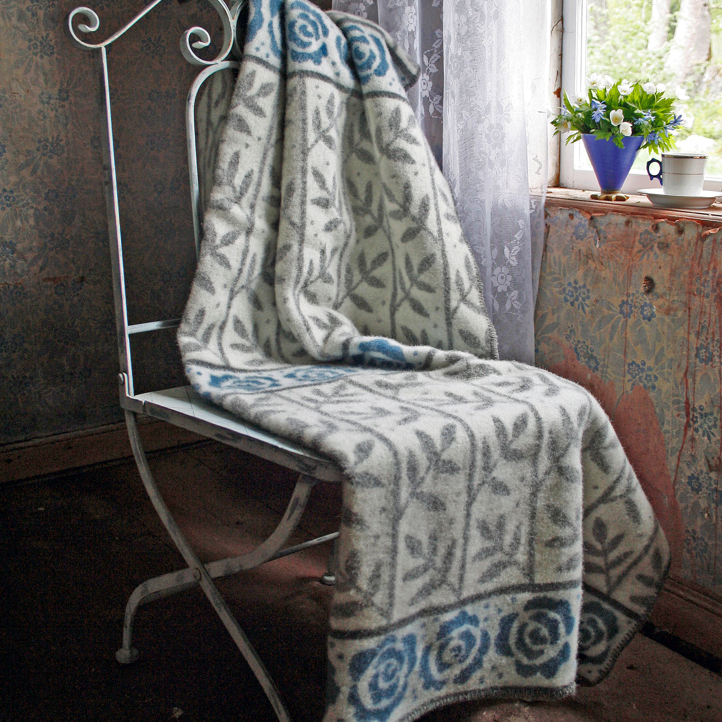 Rosengård Grey Lambswool Jacquard Blanket