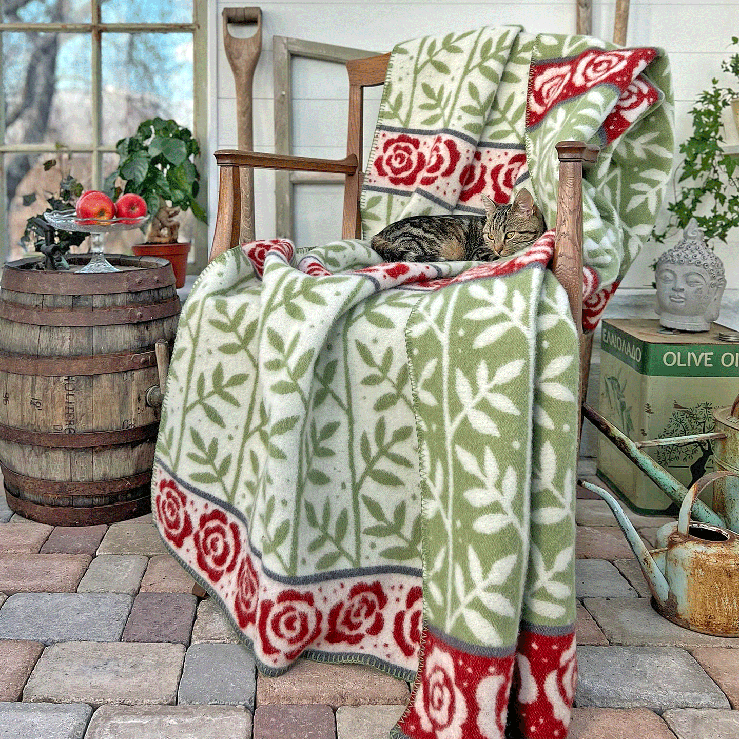 Rosengård Green Lambswool Jacquard Blanket