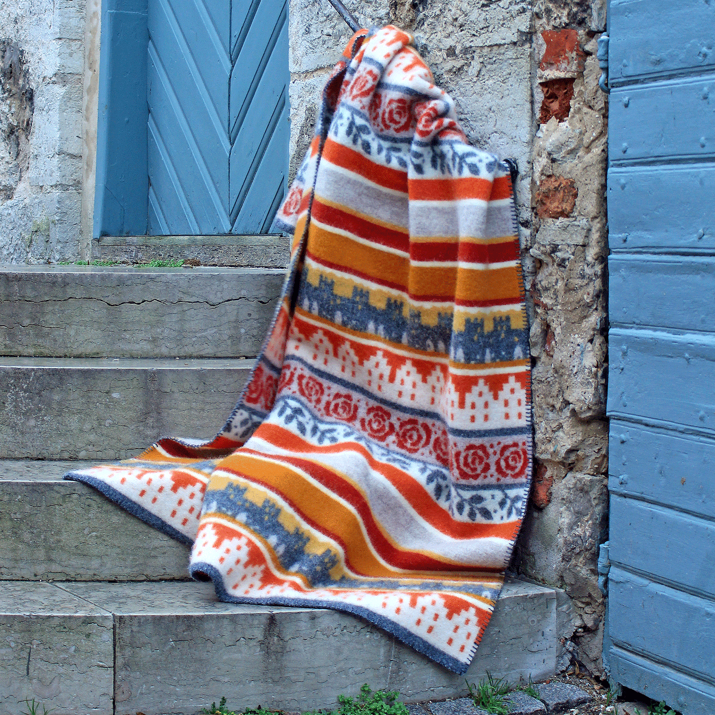 Visby Ocher Lambswool Jacquard Blanket