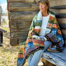 Load image into Gallery viewer, Sörmland Green Blue Ocra Rust Lambswool Jacquard Blanket

