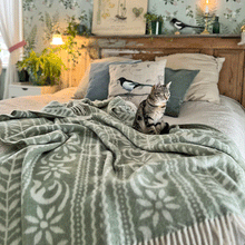 Load image into Gallery viewer, Anno Green Lambswool Jacquard Blanket
