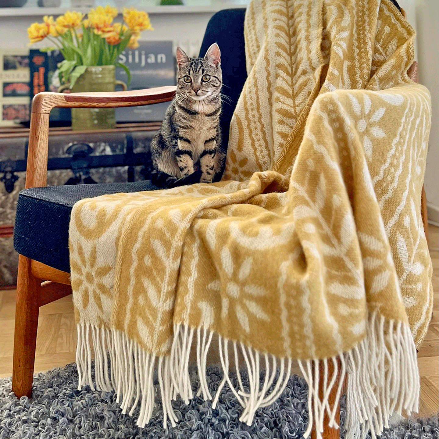 Anno Ochre Lambswool Jacquard Blanket