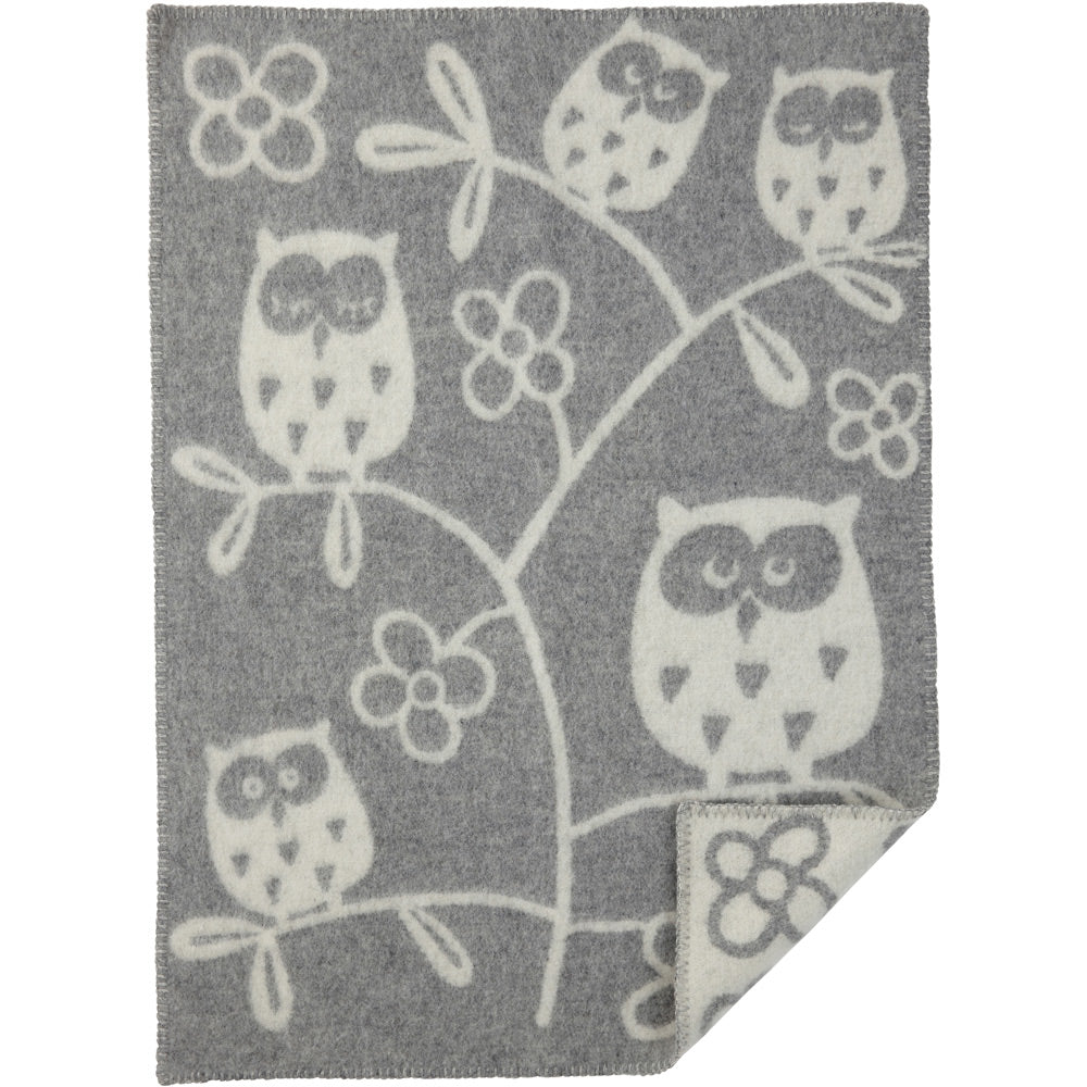 Tree Owl Light Grey Eco Lambswool Blanket 65x90cm