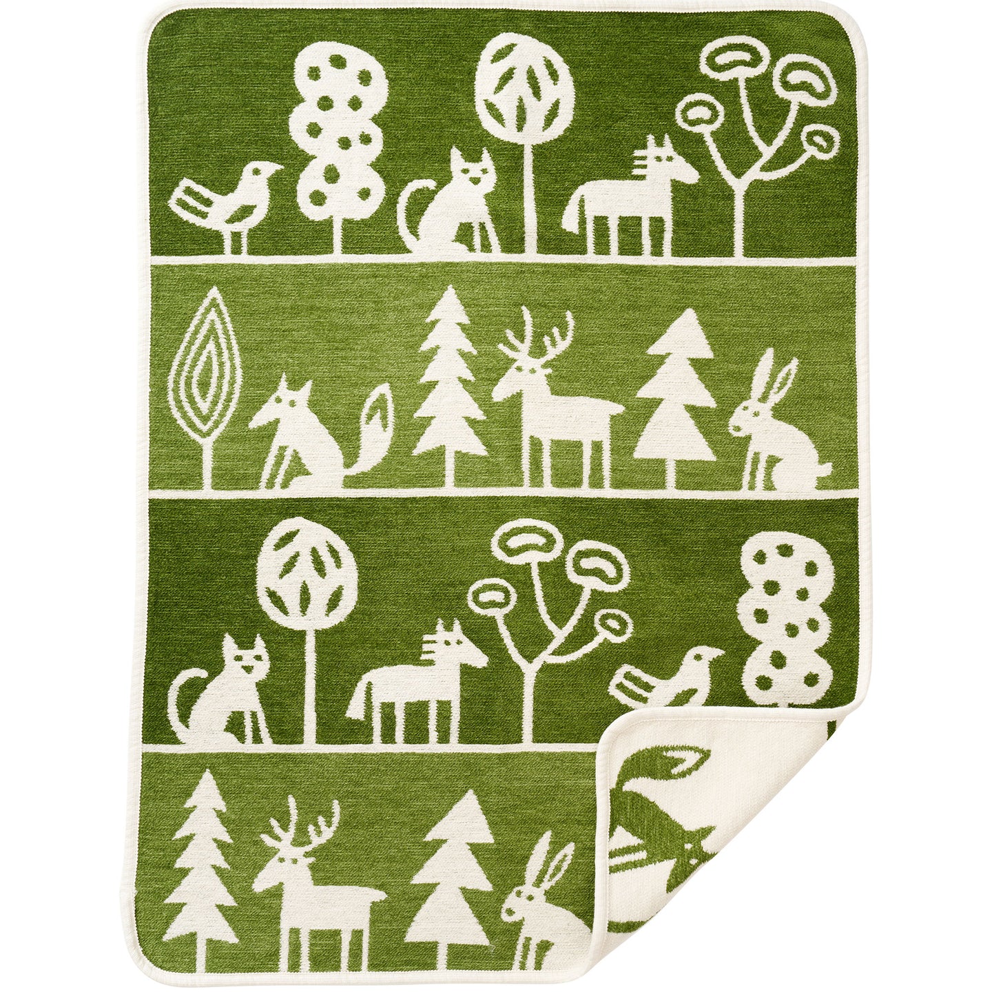 Wildlife Green Organic Cotton Chenille Blanket 70x90cm